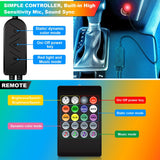 Interior Car Lights, Car LED Strip Lights 2-in-1 Design 4pcs 48 LED Remote and APP Controller Lighting Kits, Waterproof Multi DIY Color Music Car Lighting with Car Charger and DC 12V