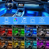 Interior Car Lights, Car LED Strip Lights 2-in-1 Design 4pcs 48 LED Remote and APP Controller Lighting Kits, Waterproof Multi DIY Color Music Car Lighting with Car Charger and DC 12V